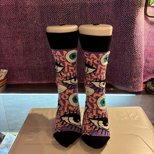 TOPANGA SOCKS Lady's　アイズソックス　パープル　靴下　足元ファッション　プチギフト　クルーソックス　スニーカー　ポップアート　サンダルソックス