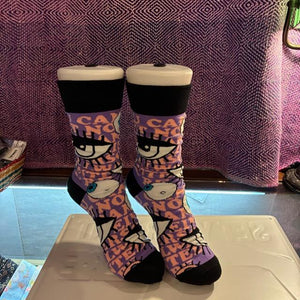 TOPANGA SOCKS Lady's　アイズソックス　パープル　靴下　足元ファッション　プチギフト　クルーソックス　スニーカー　ポップアート　サンダルソックス