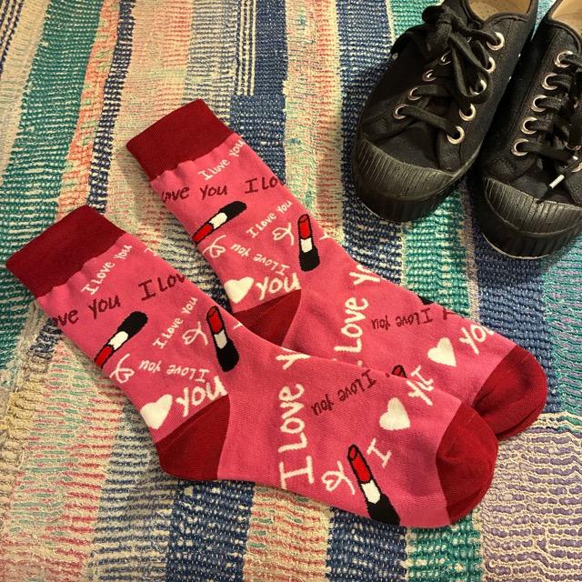 TOPANGA SOCKS Lady's　リップサービスソックス　ピンク　靴下　足元ファッション　プチギフト　クルーソックス　スニーカー　ポップアート　サンダルソックス