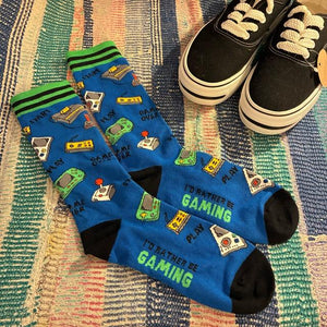 TOPANGA SOCKS Men's　レトロゲームソックス　ブルー　テレビゲーム　靴下　メンズソックス　スニーカー　足元ファッション　プチギフト　