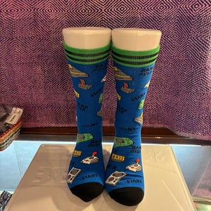TOPANGA SOCKS Men's　レトロゲームソックス　ブルー　テレビゲーム　靴下　メンズソックス　スニーカー　足元ファッション　プチギフト　