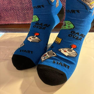 TOPANGA SOCKS Men's　レトロゲームソックス　ブルー　テレビゲーム　靴下　メンズソックス　スニーカー　足元ファッション　プチギフト　