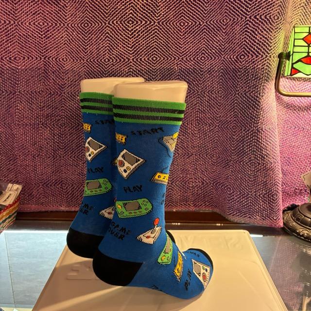 TOPANGA SOCKS Men's　レトロゲームソックス　ブルー　テレビゲーム　靴下　メンズソックス　スニーカー　足元ファッション　プチギフト　