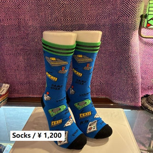TOPANGA SOCKS Men's　レトロゲームソックス　ブルー　テレビゲーム　靴下　メンズソックス　スニーカー　足元ファッション　プチギフト　