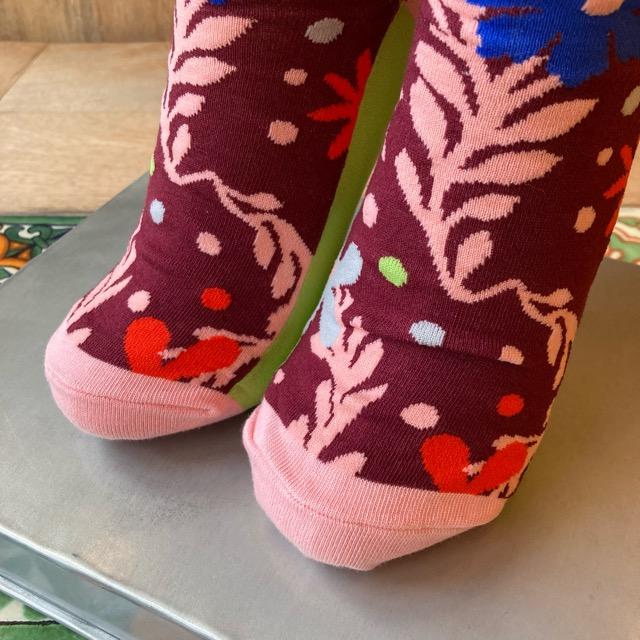 TOPANGA SOCKS Lady's　ボタニカルマーガレットソックス　アズキ　花柄　靴下　レディースソックス　クルーソックス　ピンク　植物　プチギフト　