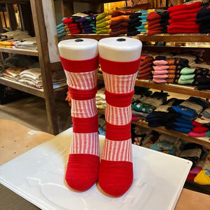 TOPANGA Socks　Lady's 　チューブソックス　レッド×ピンク　靴下　レディース　ボーダー　ストライプ　クルーソックス　ギフト　プレゼント　