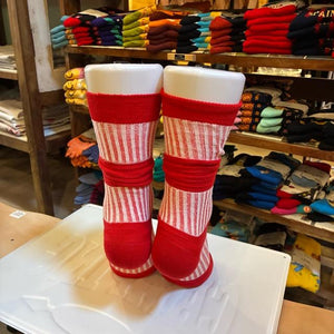 TOPANGA Socks　Lady's 　チューブソックス　レッド×ピンク　靴下　レディース　ボーダー　ストライプ　クルーソックス　ギフト　プレゼント　