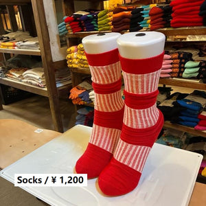 TOPANGA Socks　Lady's 　チューブソックス　レッド×ピンク　靴下　レディース　ボーダー　ストライプ　クルーソックス　ギフト　プレゼント　