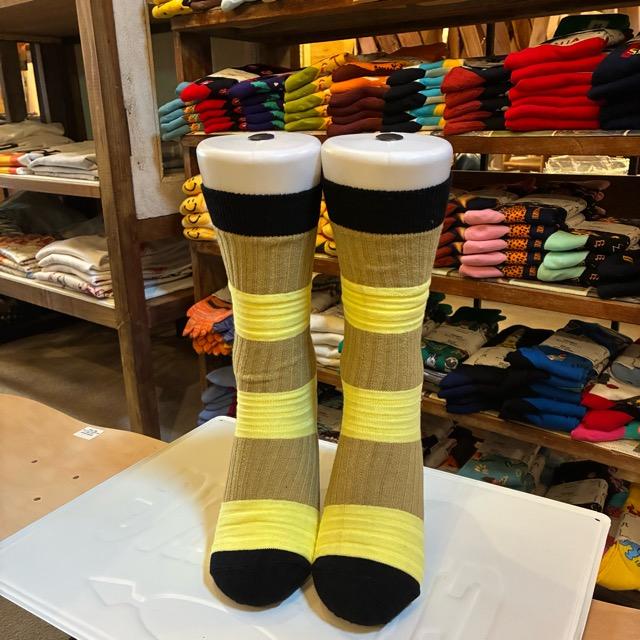 TOPANGA Socks　Lady's 　チューブソックス　イエロー×ベージュ　靴下　レディース　ボーダー　ストライプ　クルーソックス　ギフト　プレゼント　