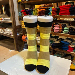 TOPANGA Socks　Lady's 　チューブソックス　イエロー×ベージュ　靴下　レディース　ボーダー　ストライプ　クルーソックス　ギフト　プレゼント　