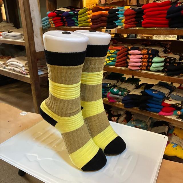 TOPANGA Socks　Lady's 　チューブソックス　イエロー×ベージュ　靴下　レディース　ボーダー　ストライプ　クルーソックス　ギフト　プレゼント　