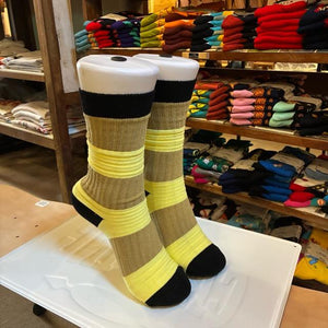 TOPANGA Socks　Lady's 　チューブソックス　イエロー×ベージュ　靴下　レディース　ボーダー　ストライプ　クルーソックス　ギフト　プレゼント　