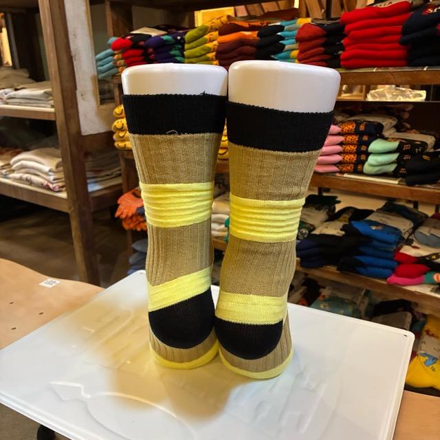 TOPANGA Socks　Lady's 　チューブソックス　イエロー×ベージュ　靴下　レディース　ボーダー　ストライプ　クルーソックス　ギフト　プレゼント　