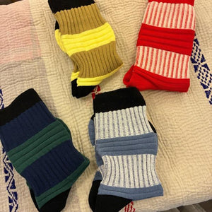 TOPANGA Socks　Lady's 　チューブソックス　イエロー×ベージュ　靴下　レディース　ボーダー　ストライプ　クルーソックス　ギフト　プレゼント　