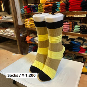 TOPANGA Socks　Lady's 　チューブソックス　イエロー×ベージュ　靴下　レディース　ボーダー　ストライプ　クルーソックス　ギフト　プレゼント　