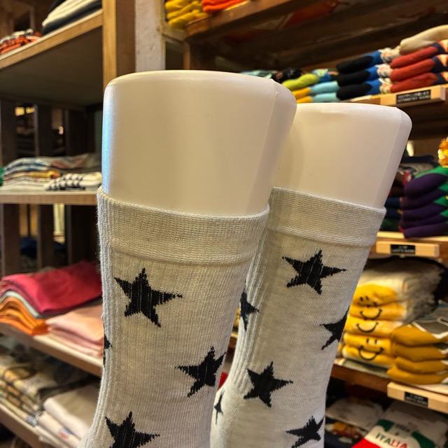 TOPANGA SOCKS Men's　スター＆ボーダーリブソックス　グレー×ブラック　靴下　メンズソックス　スニーカー　足元ファッション　プチギフト　クルーソックス