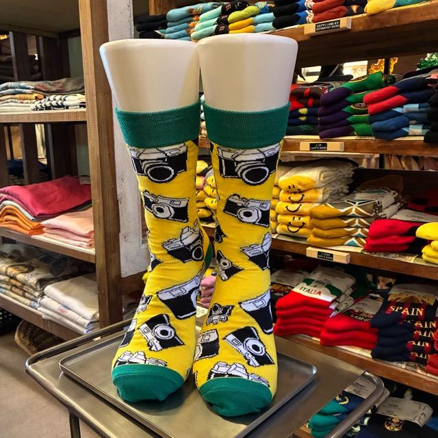 TOPANGA SOCKS Men's　カメラソックス　イエロー　靴下　メンズソックス　スニーカー　足元ファッション　プチギフト　クルーソックス