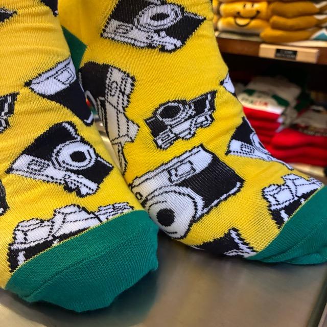 TOPANGA SOCKS Men's　カメラソックス　イエロー　靴下　メンズソックス　スニーカー　足元ファッション　プチギフト　クルーソックス