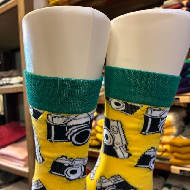 TOPANGA SOCKS Men's　カメラソックス　イエロー　靴下　メンズソックス　スニーカー　足元ファッション　プチギフト　クルーソックス