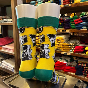 TOPANGA SOCKS Men's　カメラソックス　イエロー　靴下　メンズソックス　スニーカー　足元ファッション　プチギフト　クルーソックス