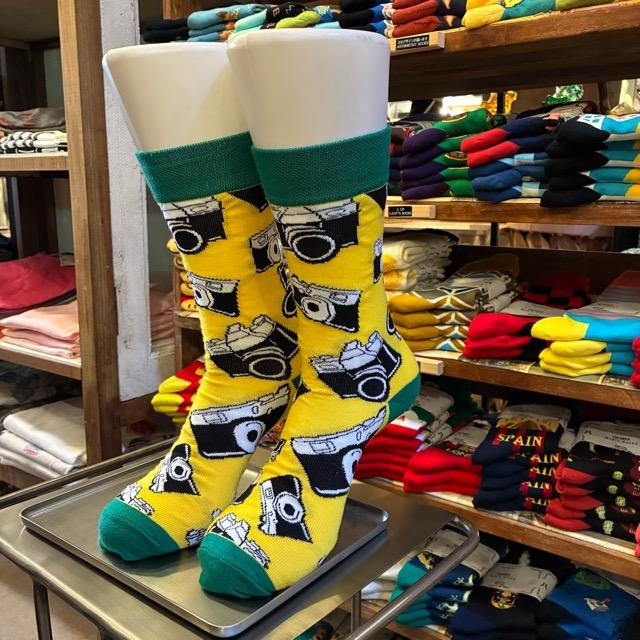 TOPANGA SOCKS Men's　カメラソックス　イエロー　靴下　メンズソックス　スニーカー　足元ファッション　プチギフト　クルーソックス