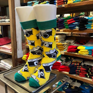 TOPANGA SOCKS Men's　カメラソックス　イエロー　靴下　メンズソックス　スニーカー　足元ファッション　プチギフト　クルーソックス