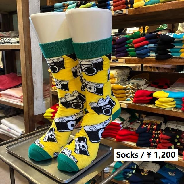 TOPANGA SOCKS Men's　カメラソックス　イエロー　靴下　メンズソックス　スニーカー　足元ファッション　プチギフト　クルーソックス
