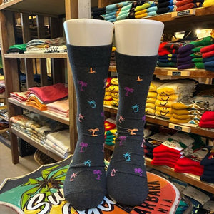 TOPANGA SOCKS Men's　カラフルパームツリーソックス　グレー　靴下　メンズソックス　スニーカー　足元ファッション　プチギフト　クルーソックス