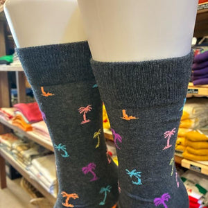 TOPANGA SOCKS Men's　カラフルパームツリーソックス　グレー　靴下　メンズソックス　スニーカー　足元ファッション　プチギフト　クルーソックス