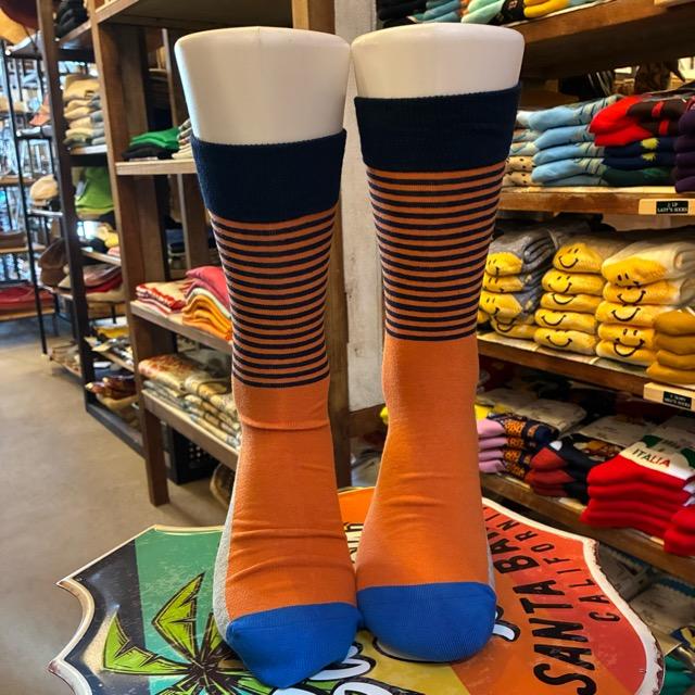 TOPANGA SOCKS Men's　パターンボーダーソックス　オレンジ　靴下　メンズソックス　スニーカー　足元ファッション　プチギフト　クルーソックス