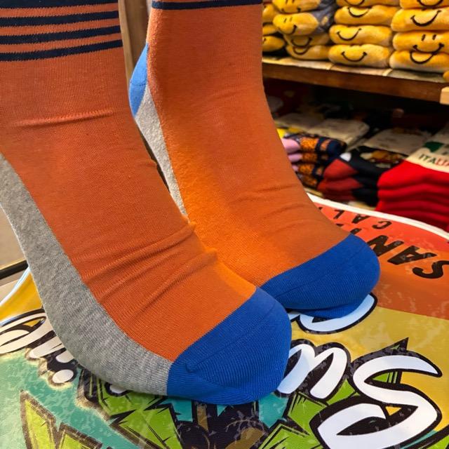 TOPANGA SOCKS Men's　パターンボーダーソックス　オレンジ　靴下　メンズソックス　スニーカー　足元ファッション　プチギフト　クルーソックス