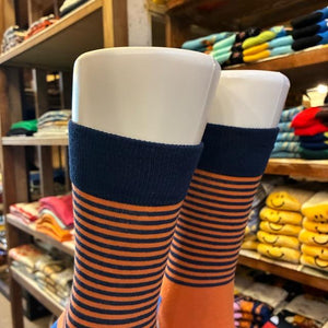 TOPANGA SOCKS Men's　パターンボーダーソックス　オレンジ　靴下　メンズソックス　スニーカー　足元ファッション　プチギフト　クルーソックス