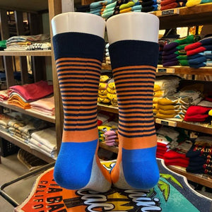TOPANGA SOCKS Men's　パターンボーダーソックス　オレンジ　靴下　メンズソックス　スニーカー　足元ファッション　プチギフト　クルーソックス