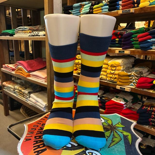 TOPANGA SOCKS Men's　ランダムボーダーソックス　マルチ　靴下　メンズソックス　スニーカー　足元ファッション　プチギフト　クルーソックス