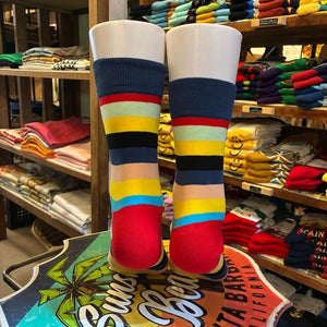 TOPANGA SOCKS Men's　ランダムボーダーソックス　マルチ　靴下　メンズソックス　スニーカー　足元ファッション　プチギフト　クルーソックス