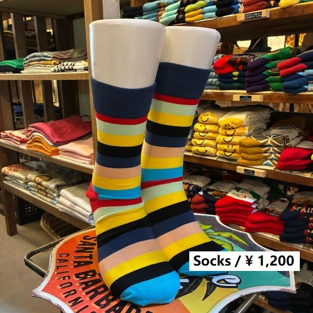 TOPANGA SOCKS Men's　ランダムボーダーソックス　マルチ　靴下　メンズソックス　スニーカー　足元ファッション　プチギフト　クルーソックス