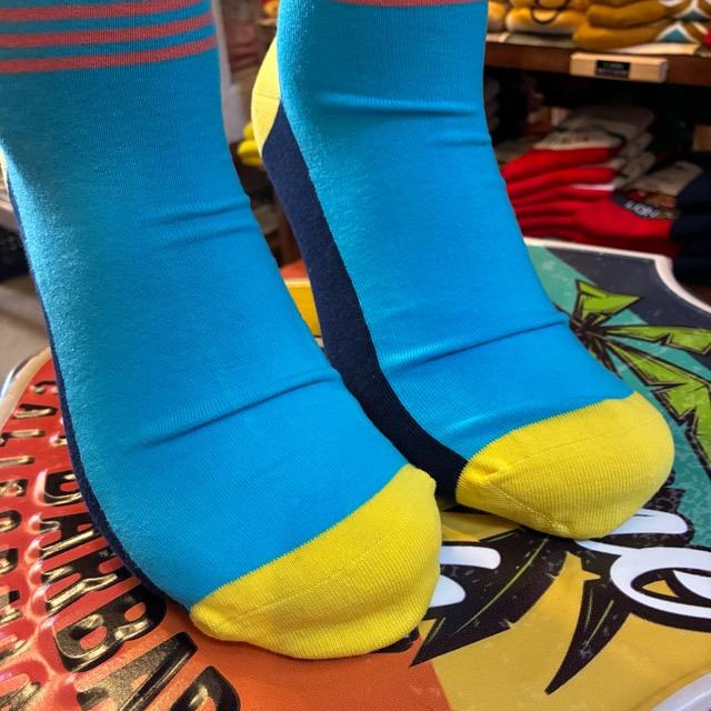TOPANGA SOCKS Men's　パターンボーダーソックス　ブルー　靴下　メンズソックス　スニーカー　足元ファッション　プチギフト　クルーソックス
