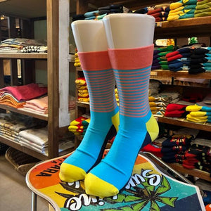 TOPANGA SOCKS Men's　パターンボーダーソックス　ブルー　靴下　メンズソックス　スニーカー　足元ファッション　プチギフト　クルーソックス