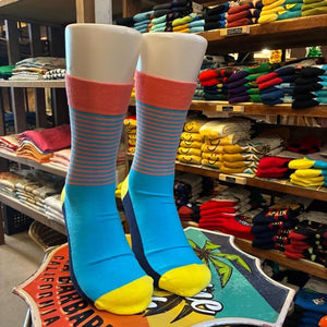 TOPANGA SOCKS Men's　パターンボーダーソックス　ブルー　靴下　メンズソックス　スニーカー　足元ファッション　プチギフト　クルーソックス