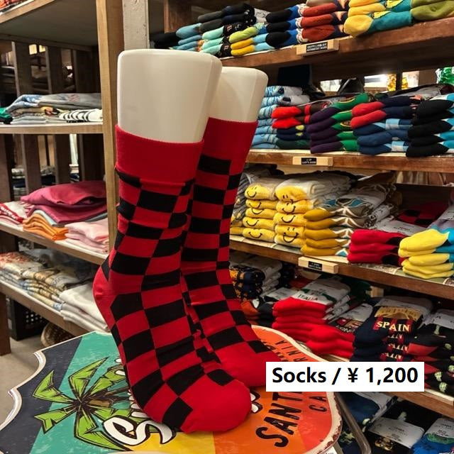 TOPANGA SOCKS Men's　ブロックチェックソックス　レッド×ブラック　靴下　メンズソックス　スニーカー　足元ファッション　プチギフト　クルーソックス