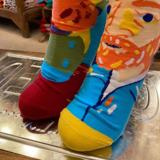 TOPANGA SOCKS Lady's　アシンメトリーソックス　ゴッホとひまわり　ブルー　水色　ファッション　レディース　靴下　ユニーク　プチギフト