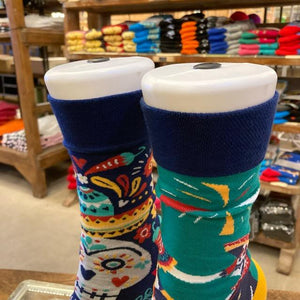 TOPANGA SOCKS Lady's　アシンメトリーソックス　フリーダとカラベラ　グリーン　ネイビー　メキシコ　ファッション　レディース　靴下　ユニーク　プチギフト