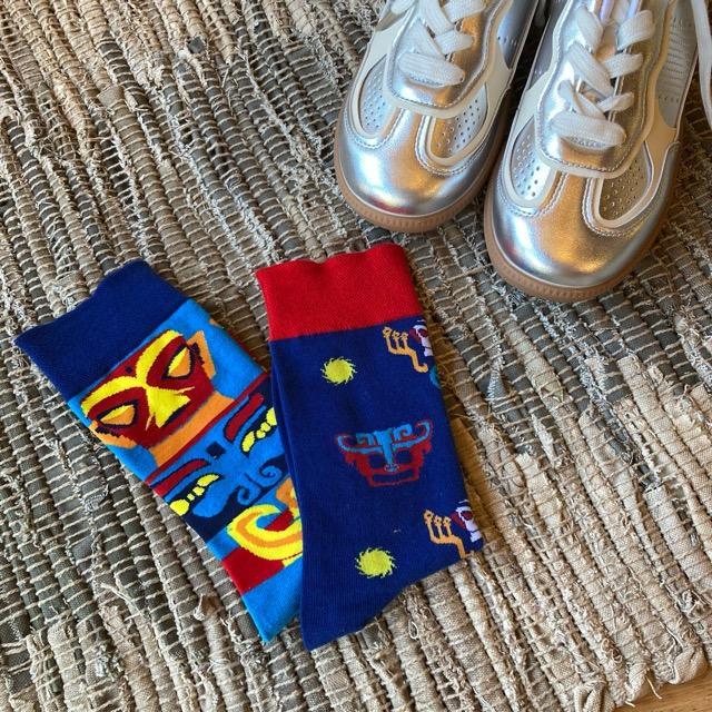 TOPANGA SOCKS Lady's　アシンメトリーソックス　Bali　ネイビー　ブルー　バリ島　ファッション　レディース　靴下　ユニーク　プチギフト