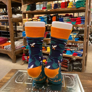 TOPANGA SOCKS Lady's　アートソックス　ハニーガーデン　ミツバチ　庭　ネイビー　オレンジ　ファッション　レディース　靴下　ユニーク　プチギフト