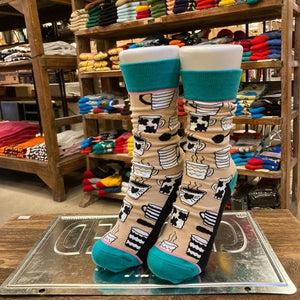 TOPANGA SOCKS Lady's　アートソックス　マグカップ　ライフ　ベージュ　グリーン　ファッション　レディース　靴下　ユニーク　プチギフト