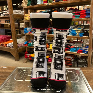 TOPANGA SOCKS Lady's　アートソックス　スナップ　カメラ　ホワイト　ブラック　ファッション　レディース　靴下　ユニーク　プチギフト