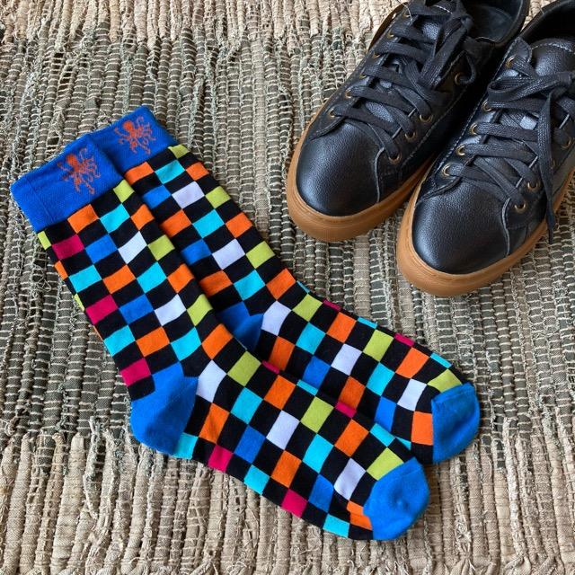 TOPANGA SOCKS Men's　クレイジーパターンソックス　オクトパス　ブルー　チェック　ブロックチェック　靴下　メンズソックス　派手ソックス　ハイソックス