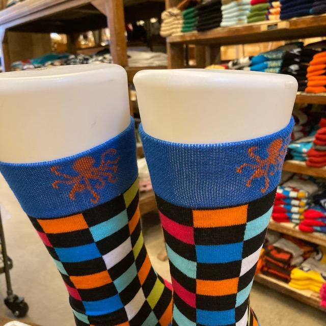 TOPANGA SOCKS Men's　クレイジーパターンソックス　オクトパス　ブルー　チェック　ブロックチェック　靴下　メンズソックス　派手ソックス　ハイソックス