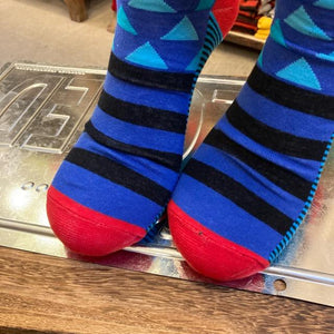 TOPANGA SOCKS Men's　クレイジーパターンソックス　トライアングル　ブルー　ドット　ボーダー　水玉　靴下　メンズソックス　派手ソックス　ハイソックス