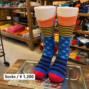 TOPANGA SOCKS Men's　クレイジーパターンソックス　トライアングル　ブルー　ドット　ボーダー　水玉　靴下　メンズソックス　派手ソックス　ハイソックス